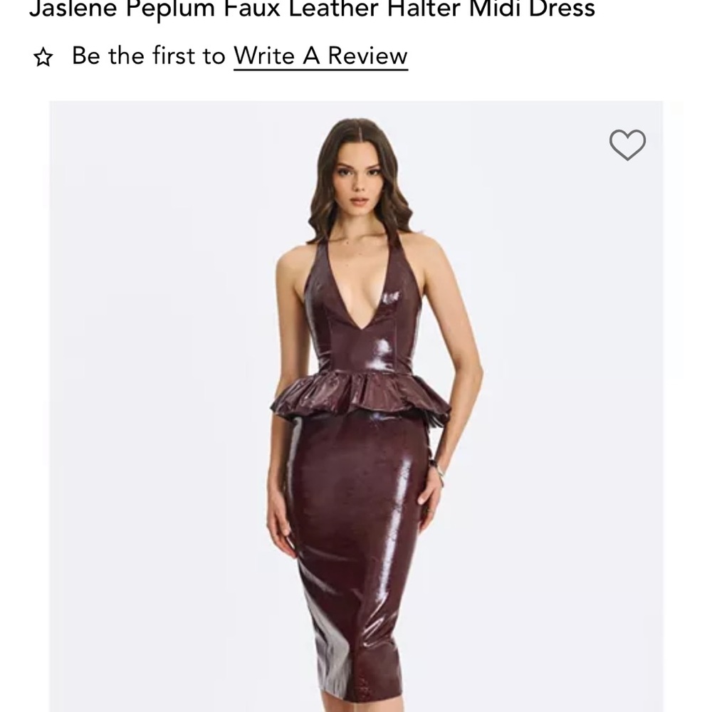 Jaslenez Peplum Faux Leather Halter Midi Dress in Deep Burgundy